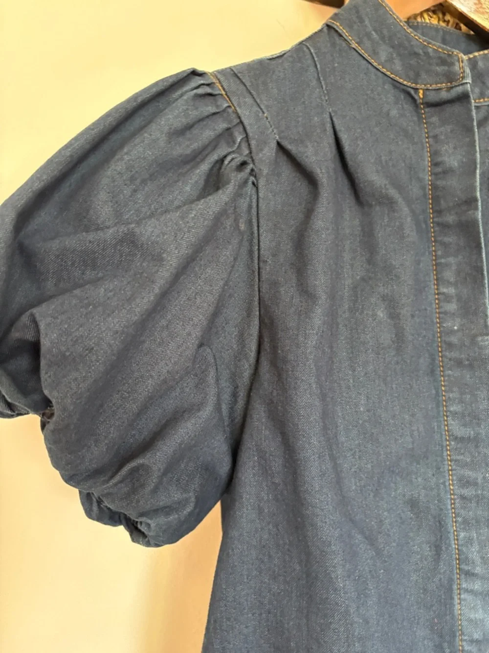 Women's Dark Blue Puff Sleeve Denim Top - Picture 4 of 8